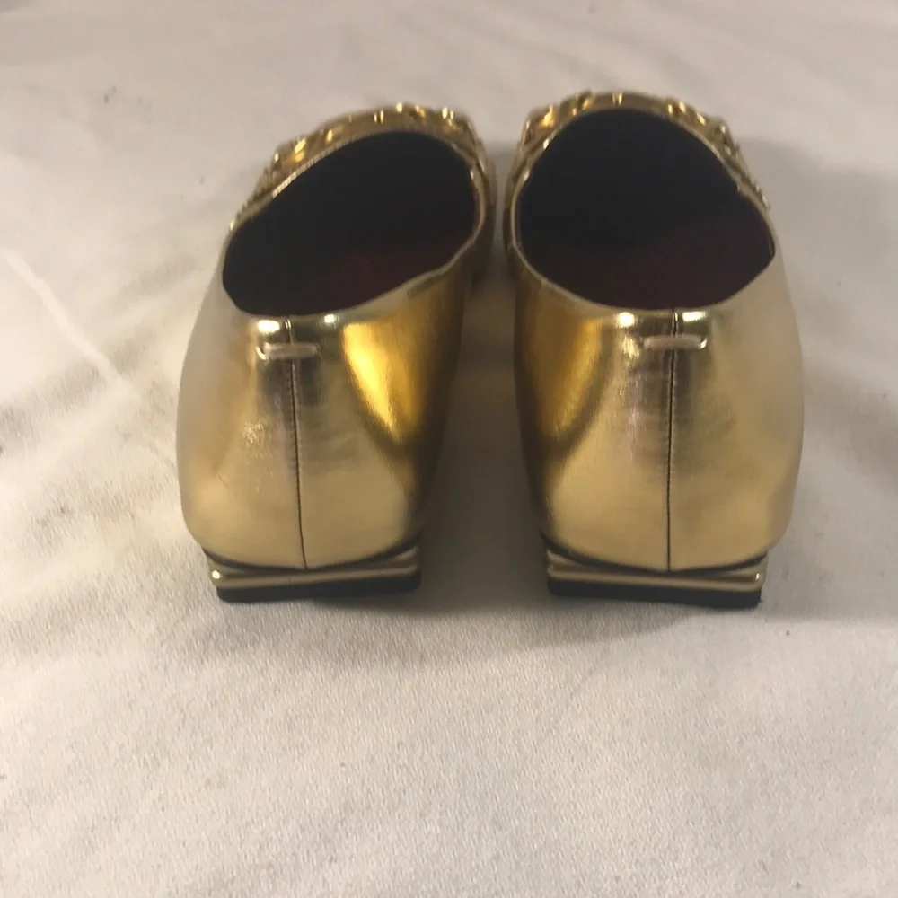 Franco Sarto Tiara Metallic Gold Women's Loafers With Sleek Chain